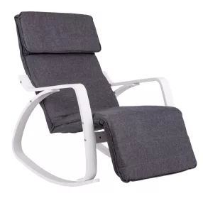   Hintaszék, ModernHome TXRC-02, szürke/fehér, 97 x 58 x 65 cm, állítható lábtartó, fejtámasz, levehető huzat, fa és fém váz, 120 kg teherbírás