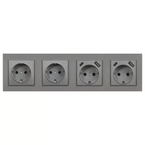   Nova IV kettő dugalj kettő USB csatlakozóval szürke szálcsiszolt kerettel