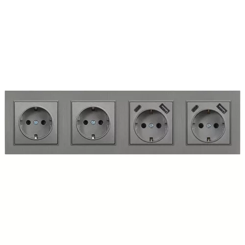Nova IV kettő dugalj kettő USB csatlakozóval szürke szálcsiszolt kerettel