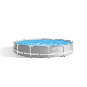   INTEX MetalPrism Set kör alakú medence szett 366 x 76 cm, 2m³ papírszűrős vízforgató rendszerrel, Hydro Aeration befúvóval, 6503 literes, szürke (26712)