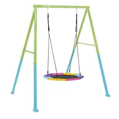 Kerti fészekhinta, INTEX, zöld/kék, átmérő: 102 cm, acél váz, vízálló, állítható kötélmagasság, párnázott, teherbírás: 100 kg, kerek (44111)