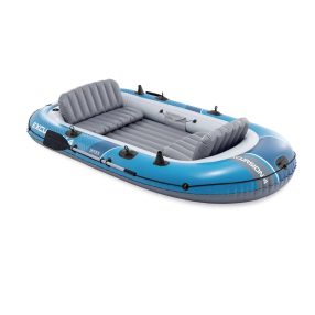   Felfújható csónak szett, Intex Excursion 4, 315 x 165 x 43 cm, kék, négyszemélyes, megerősített PVC, felfújható ülésekkel, pumpával és evezőkkel (66324)