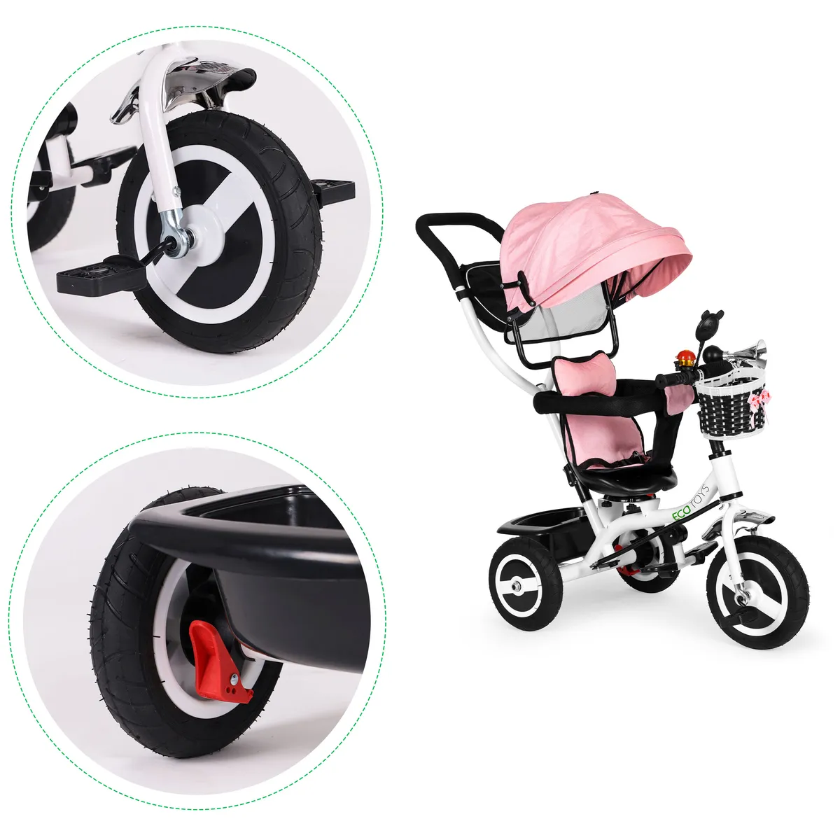 Háromkerekű tricikli, ECOTOYS JM-066-9L, rózsaszín – 4. kép Háromkerekű tricikli, ECOTOYS JM-066-9L, rózsaszín – 4. kép