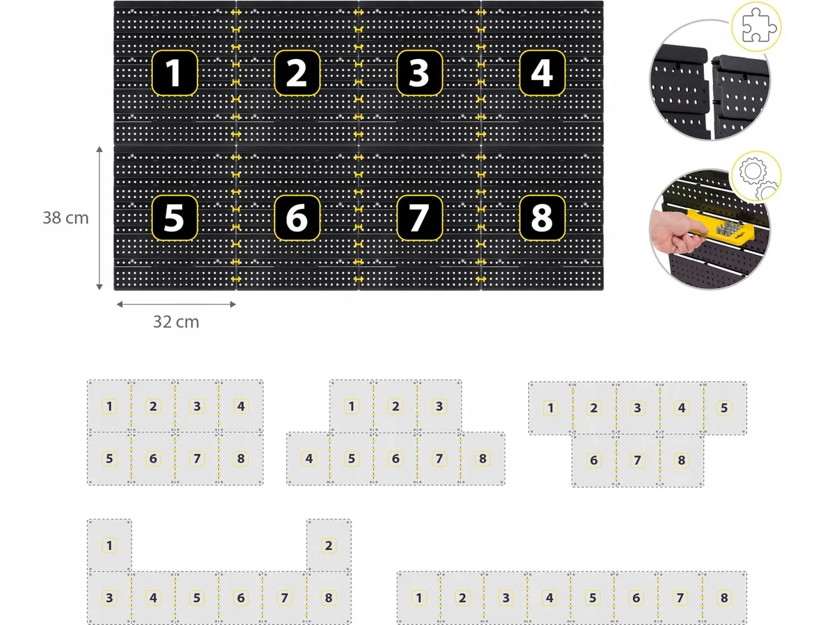 Fali szerszámtartó panel, Humberg HM-580, fekete/sárga – 9. kép