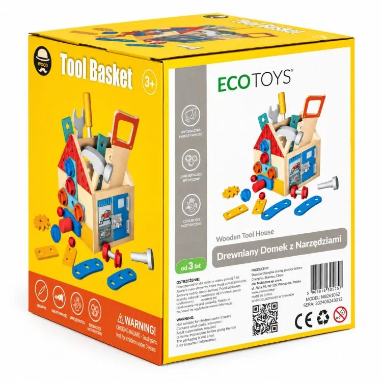 Fa gyerek munkapad, ECOTOYS HM261052, 15 x 16 x 19 cm – 2. kép A fa szerszámosházikó méretei