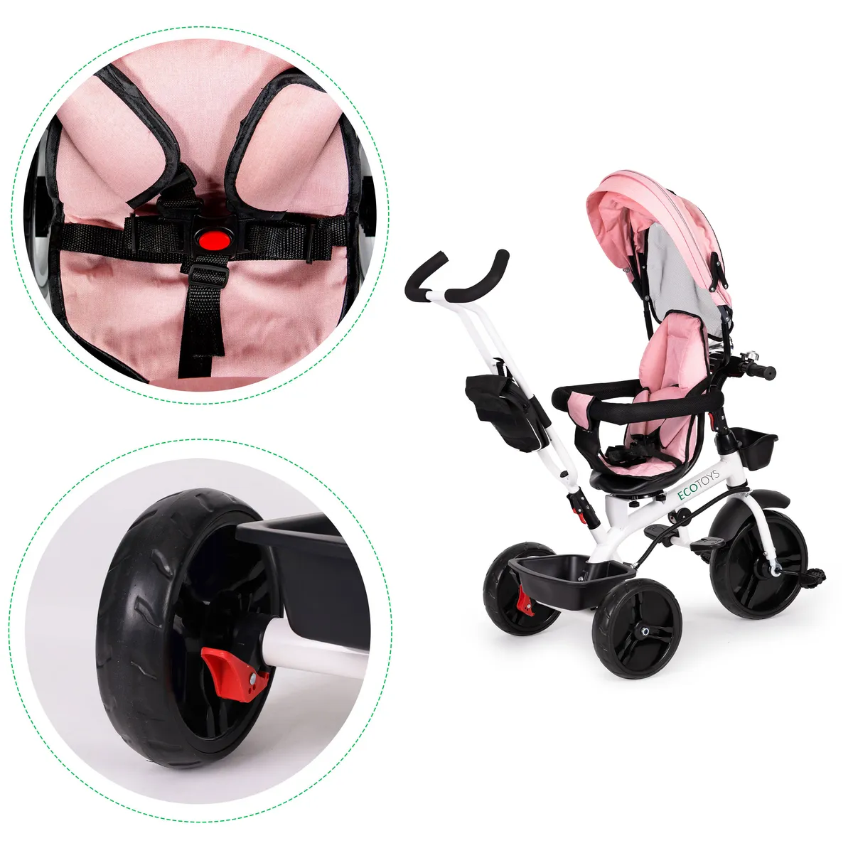 Háromkerekű tricikli, ECOTOYS JM-322, rózsaszín – 4. kép