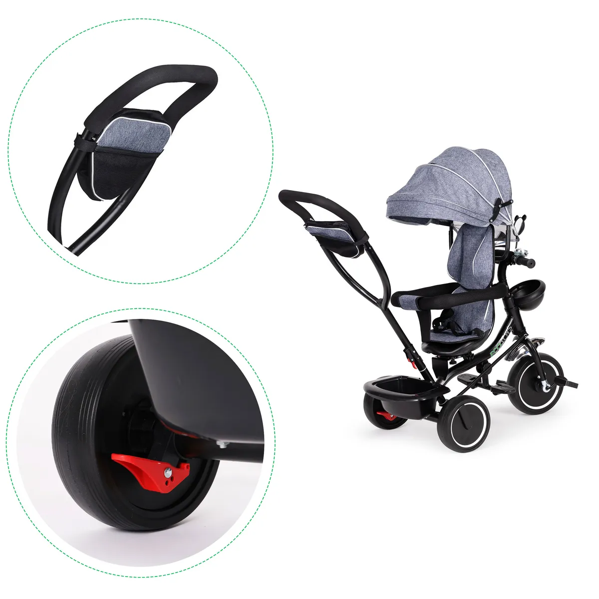 Háromkerekű tricikli, ECOTOYS JM-066-9, szürke – 4. kép