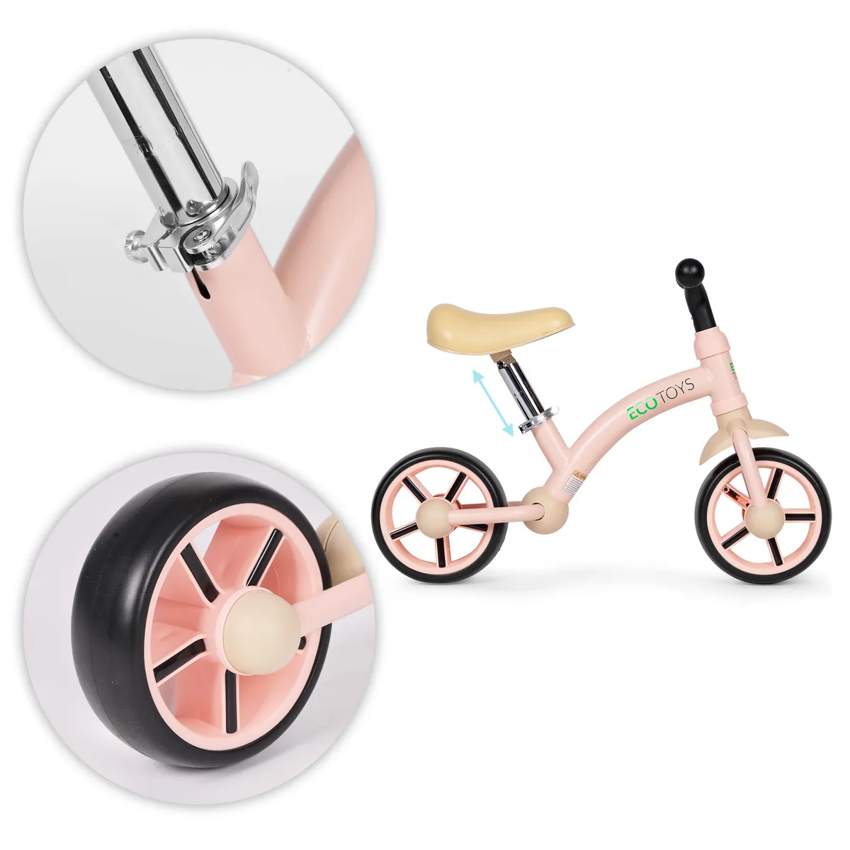 Kétkerekű futóbicikli, ECOTOYS LC-V1252, rózsaszín – 3. kép