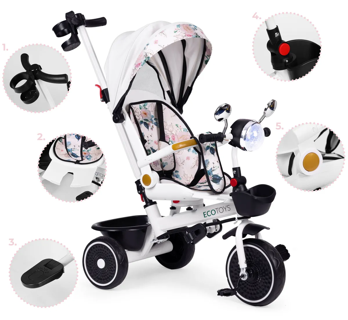 Háromkerekű tricikli, ECOTOYS WQL-186, fehér – 3. kép