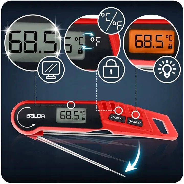 Digitális húshőmérő, Baldr BD-130, piros/fekete – 4. kép