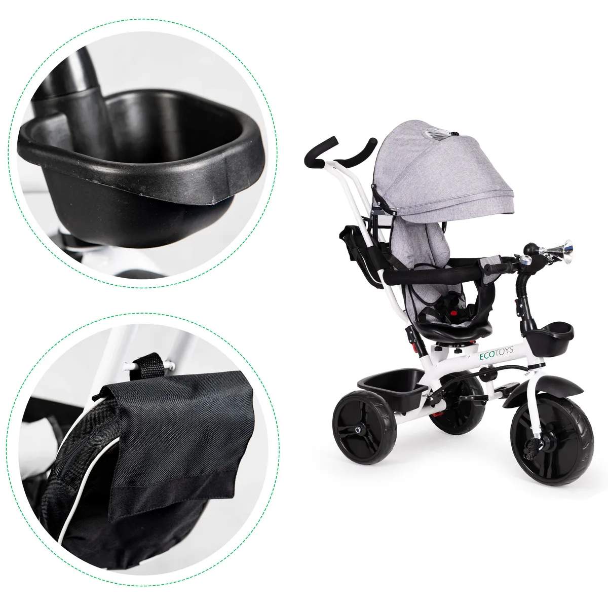 Háromkerekű tricikli, ECOTOYS JM-322, szürke – 5. kép Háromkerekű tricikli, ECOTOYS JM-322, szürke – 5. kép