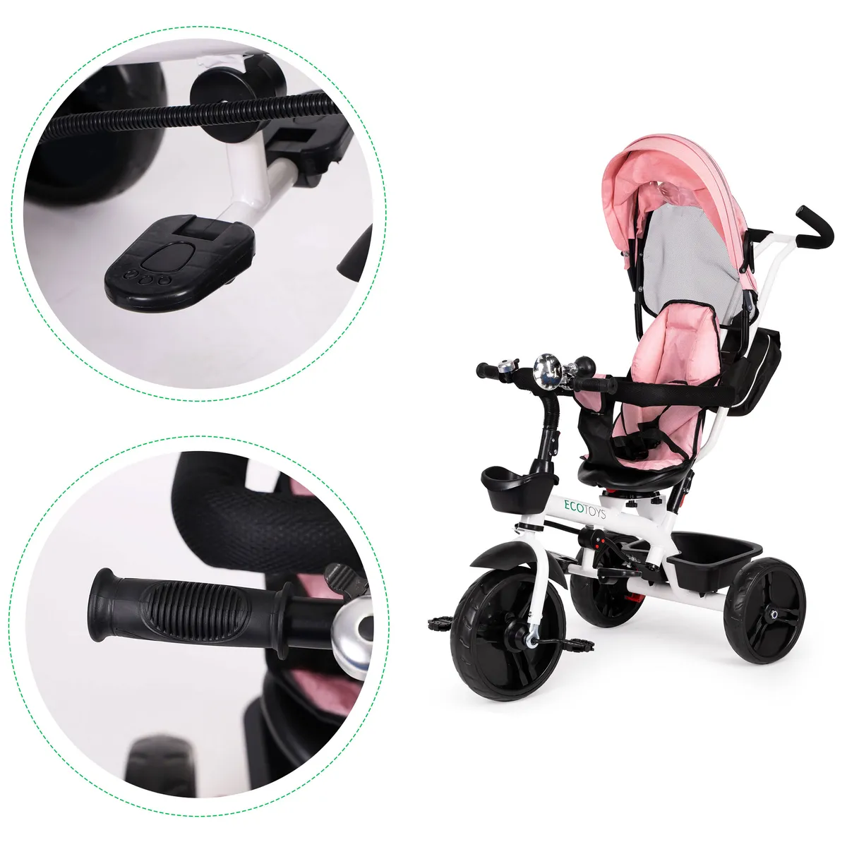 Háromkerekű tricikli, ECOTOYS JM-322, rózsaszín – 3. kép