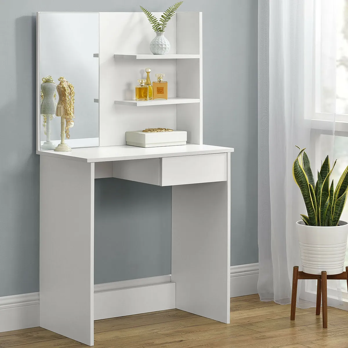 Sminkasztal, ModernHome PWSHT-21, fehér – 2. kép