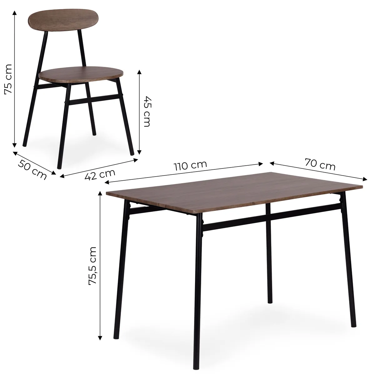Étkezőasztal 4 székkel, ModernHome Oslo-WD, 110 x 70 cm – 4. kép