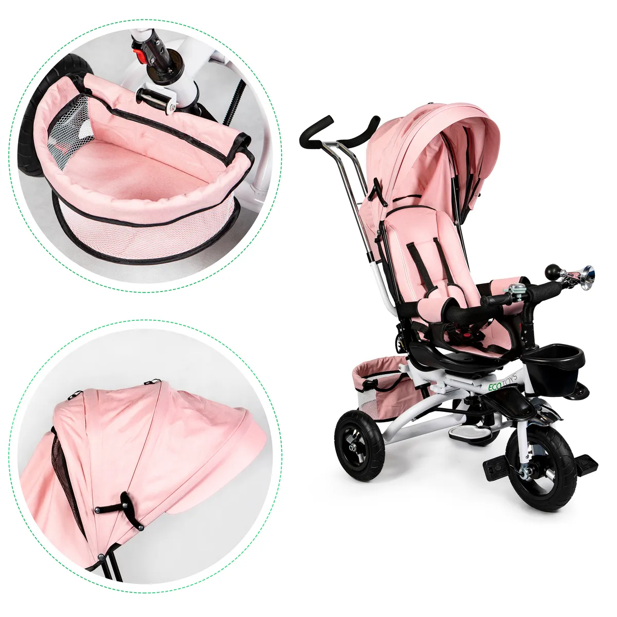 Háromkerekű tricikli, ECOTOYS JM-068-17, rózsaszín – 8. kép