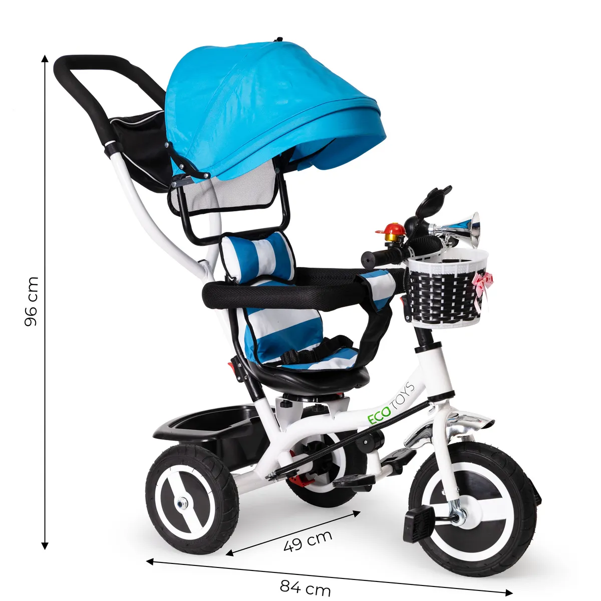 Háromkerekű tricikli, ECOTOYS JM-066-9L, kék – 7. kép