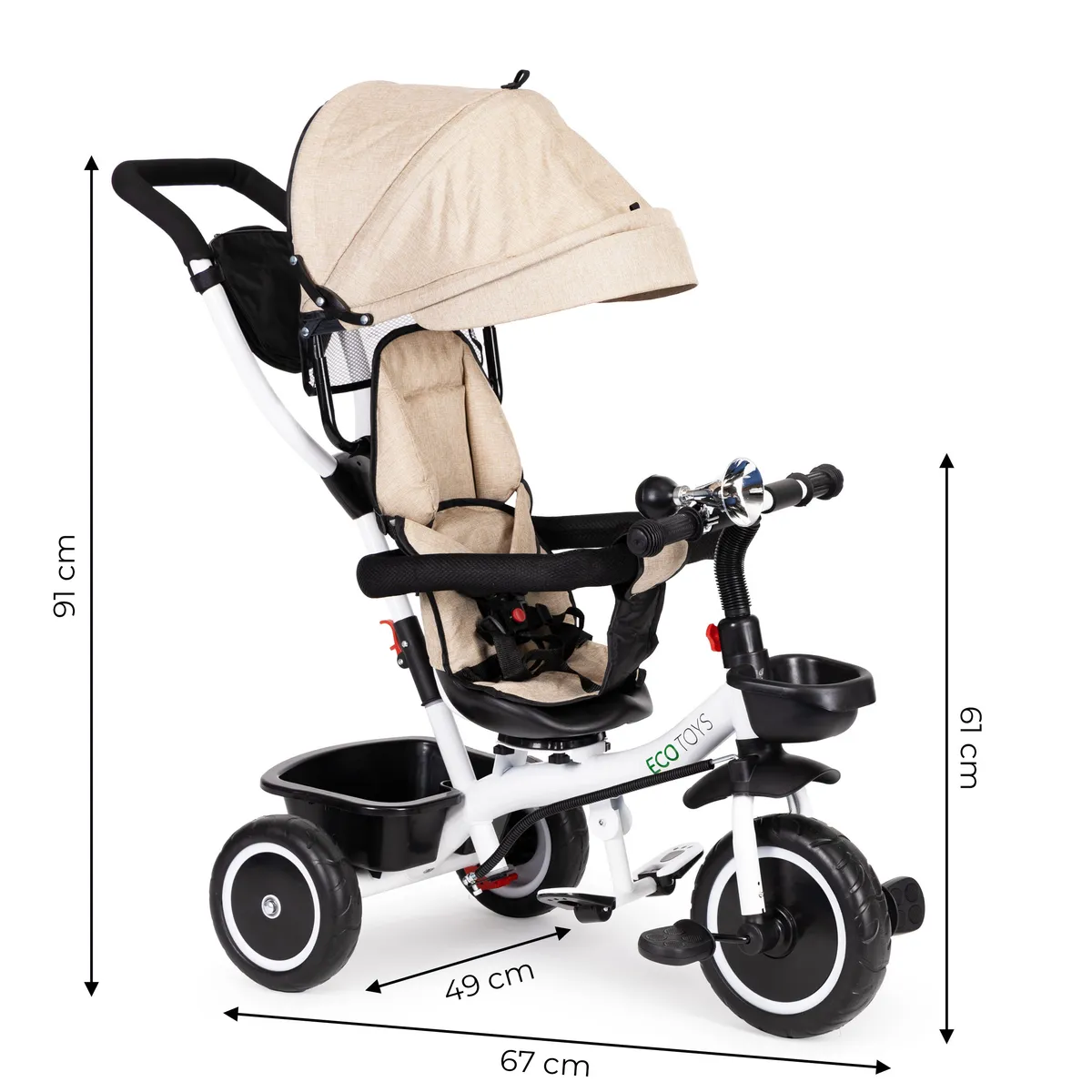 Háromkerekű tricikli, ECOTOYS YM-BT-2, bézs – 8. kép Háromkerekű tricikli, ECOTOYS YM-BT-2, bézs – 8. kép