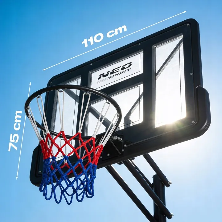 Kosárlabdapalánk, Neo-Sport NS-283, mobil – 5. kép Meccsszabvány szerinti gyűrű és PVC tábla