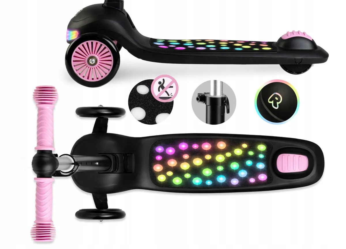 Háromkerekű roller, Ricokids Glowi, fekete/rózsaszín – 4. kép