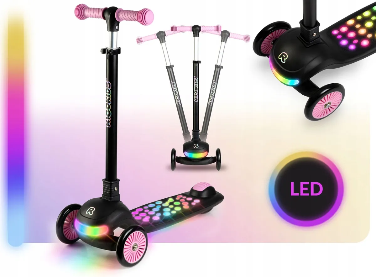 Háromkerekű roller, Ricokids Glowi, fekete/rózsaszín – 2. kép