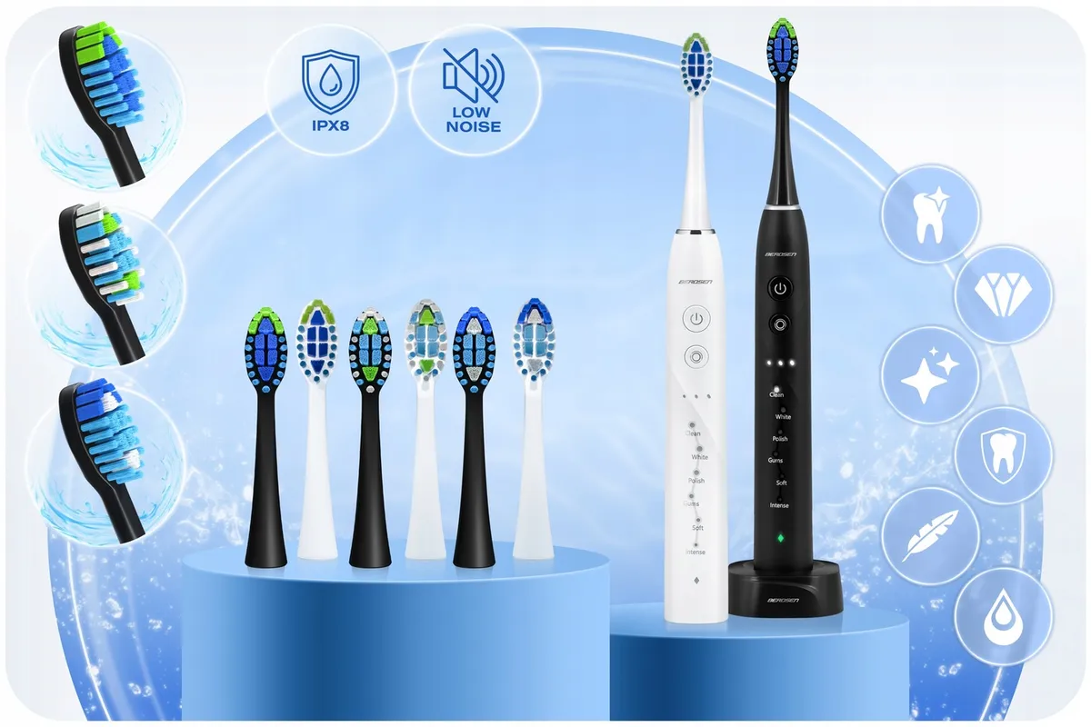 Szónikus elektromos fogkefe szett, Berdsen Galaxy Duo, 2 db – 2. kép