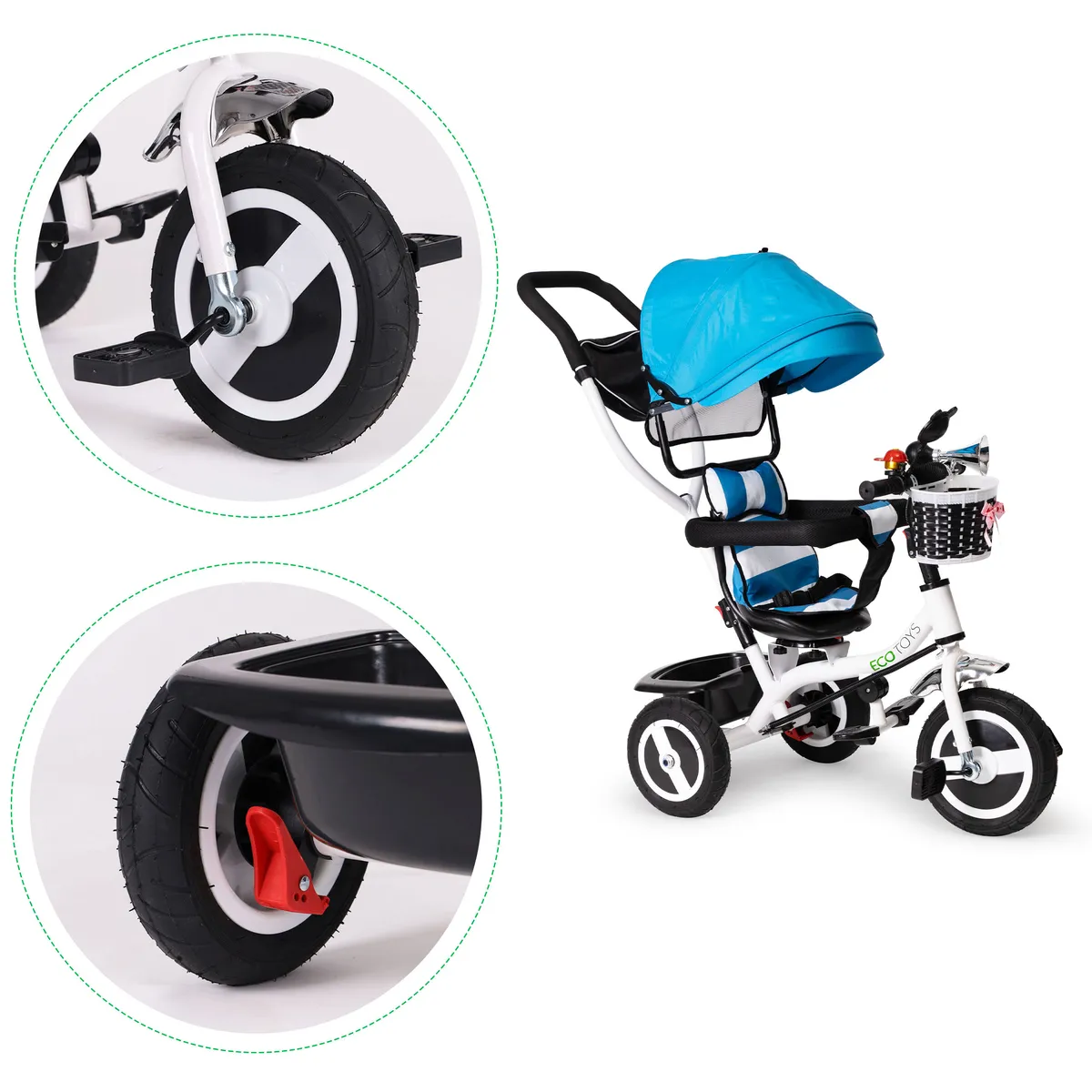 Háromkerekű tricikli, ECOTOYS JM-066-9L, kék – 4. kép