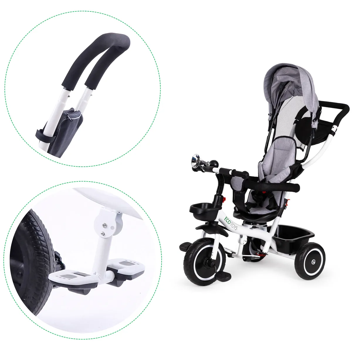 Háromkerekű tricikli, ECOTOYS YM-BT-2, szürke – 4. kép
