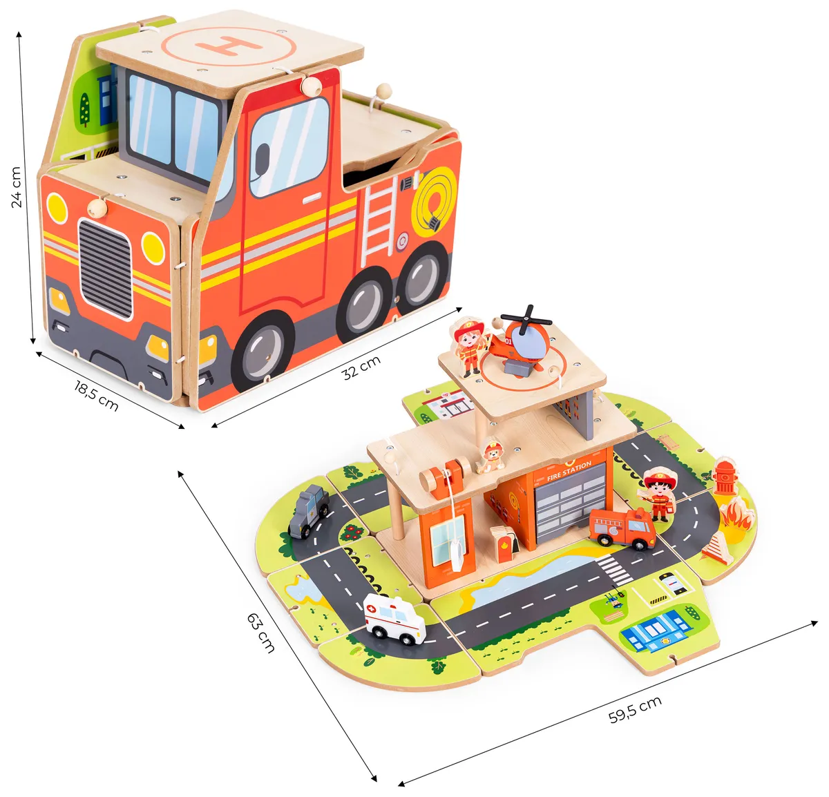Fa tűzoltóállomás, ECOTOYS 1089, 2 az 1-ben összecsukható tűzoltóautóvá – 5. kép