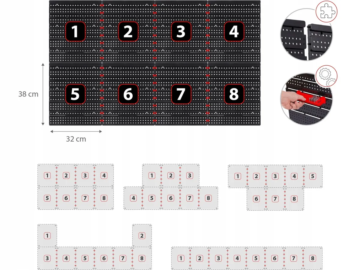 Fali szerszámtartó panel, Humberg HM-580, fekete/piros – 9. kép