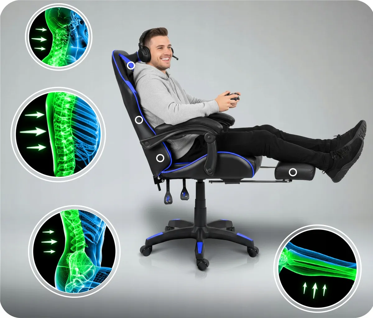 Gamer szék, Sofotel Draknor II, fekete-kék – 3. kép Gamer szék, Sofotel Draknor II, fekete-kék – 3. kép