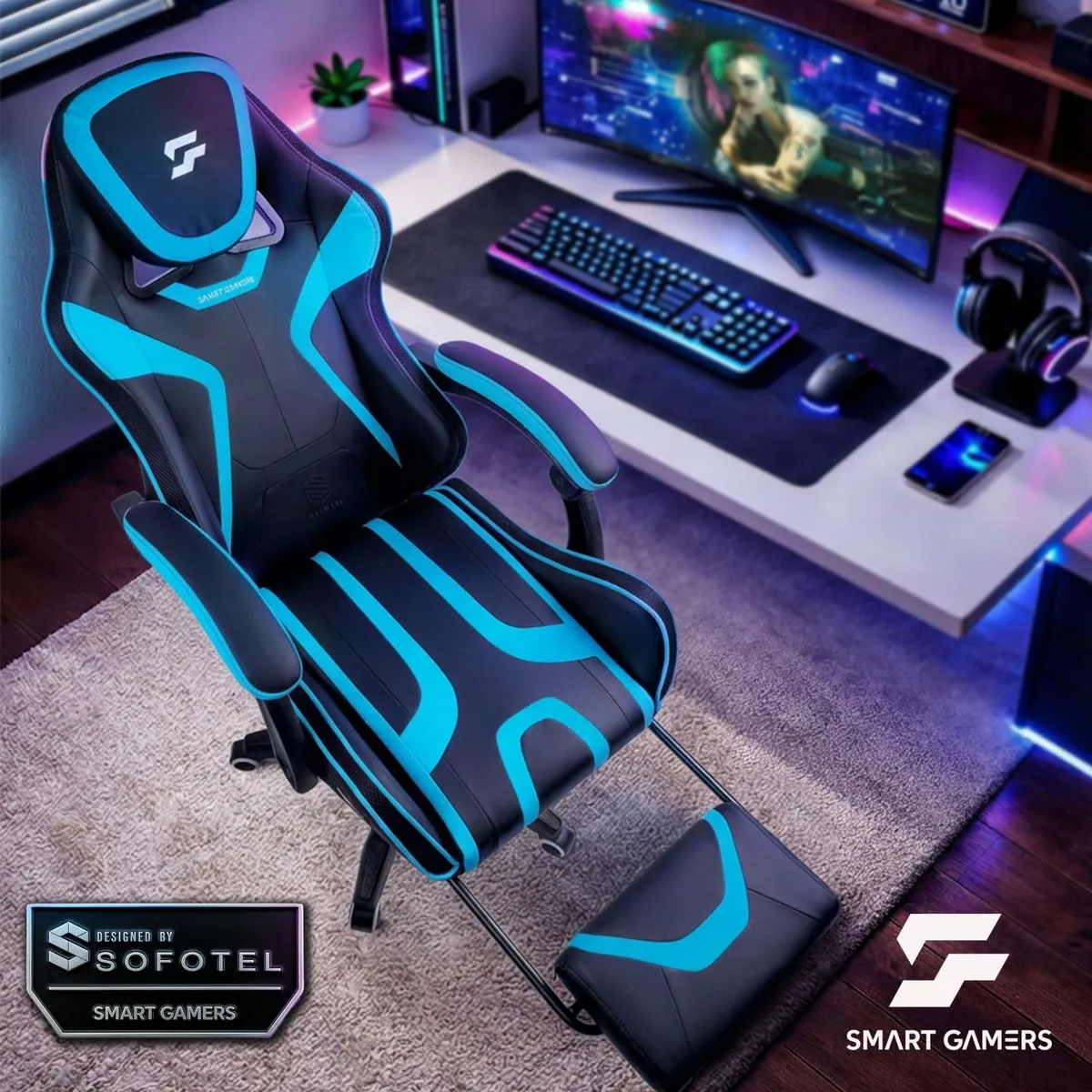Gamer szék, Sofotel Specter, fekete/türkiz – 3. kép