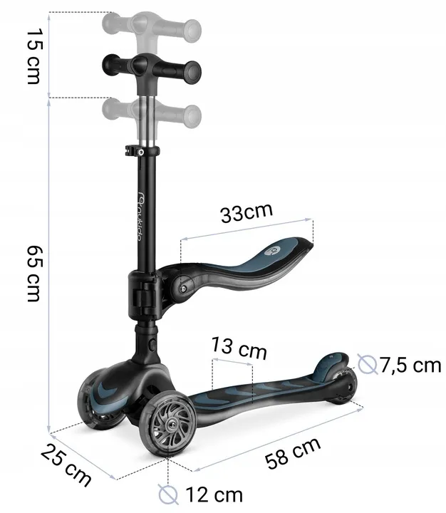 Háromkerekű roller, Nukido Flippo, fekete – 10. kép