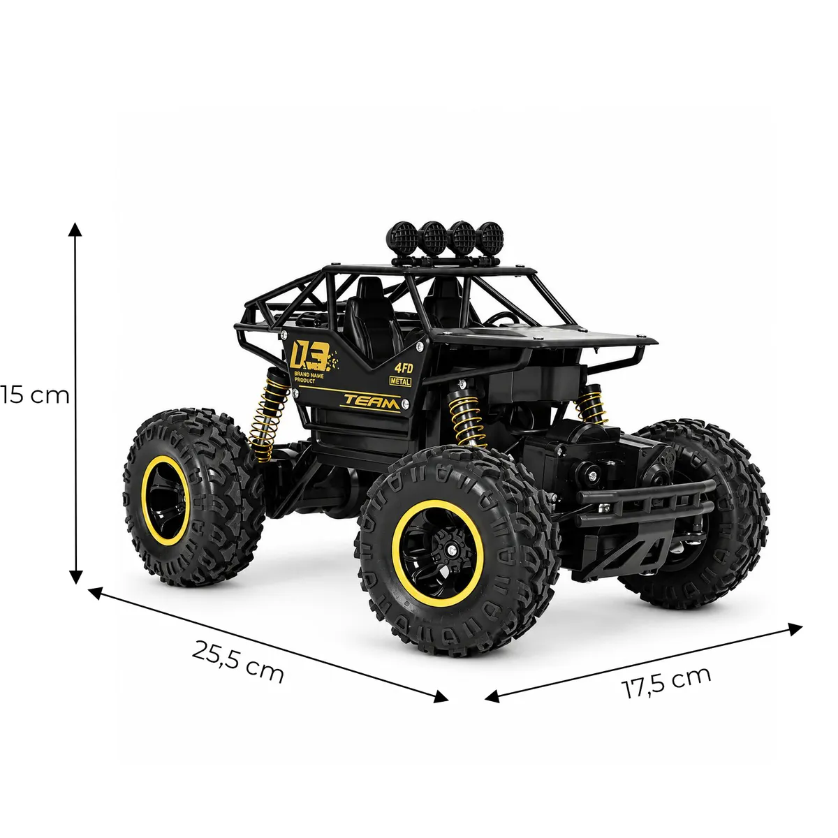Távirányítós autó, ROCK CRAWLER HC402895, 25,5 x 17,5 x 15 cm – 7. kép A távirányítós autó méretei