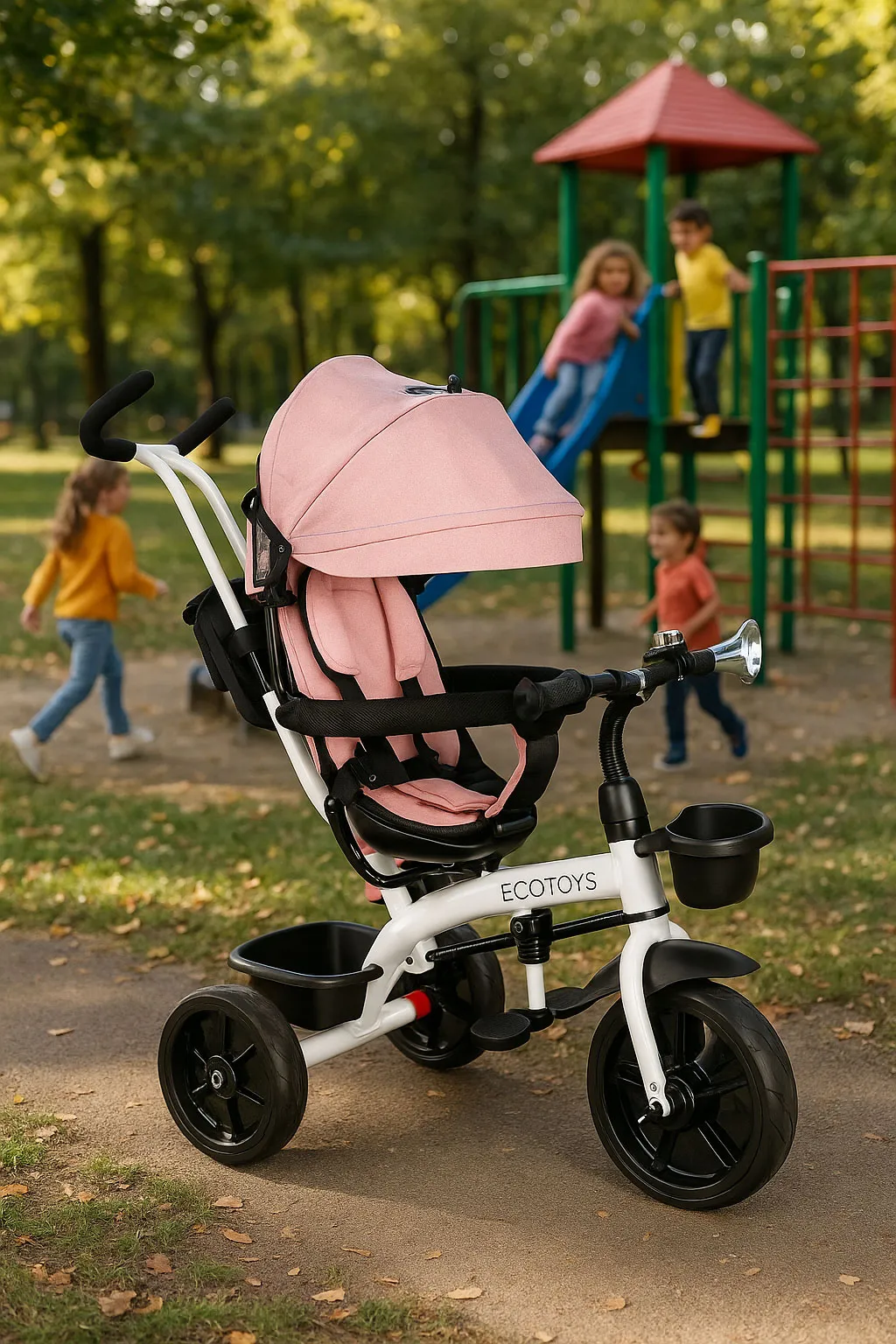 Háromkerekű tricikli, ECOTOYS JM-322, rózsaszín – 2. kép