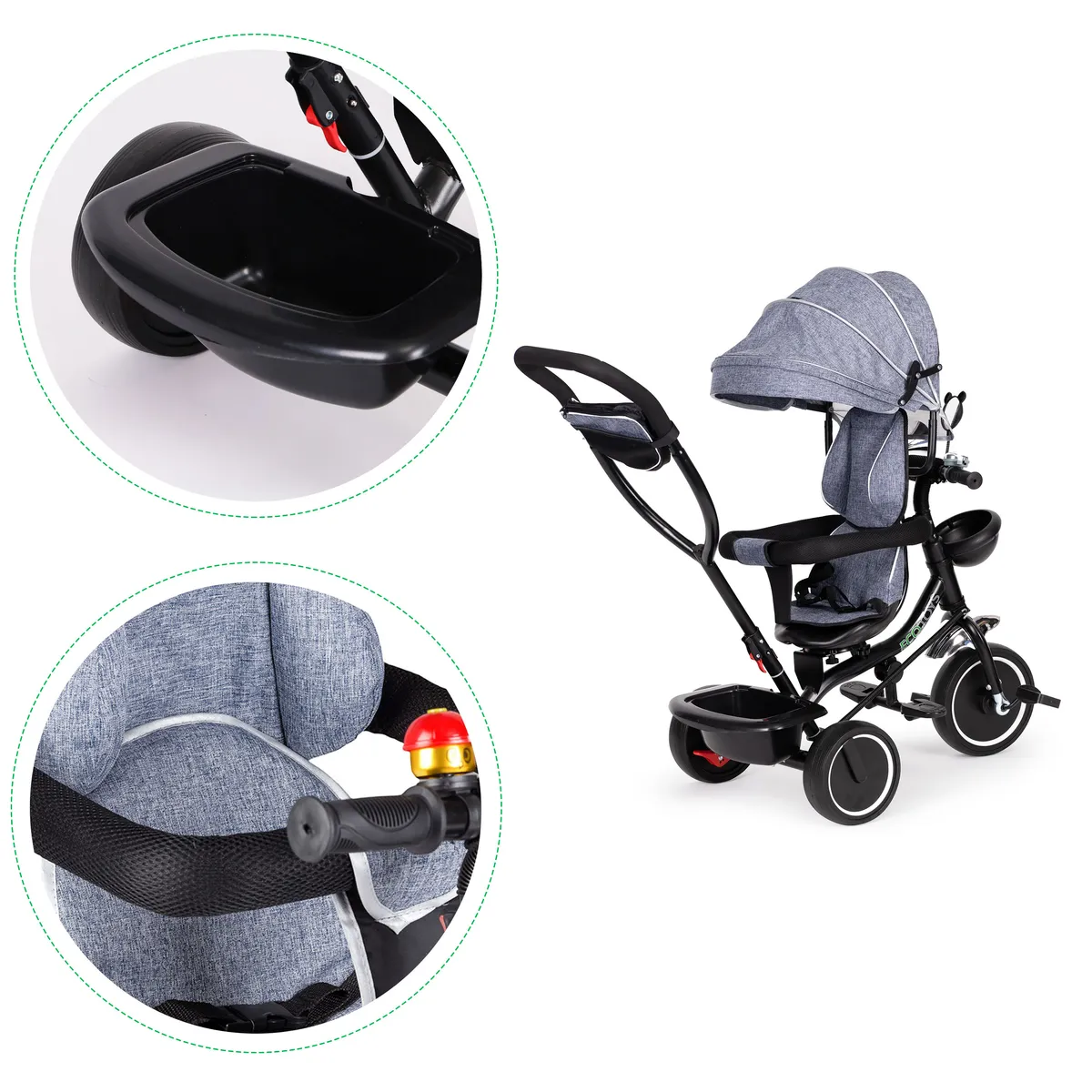 Háromkerekű tricikli, ECOTOYS JM-066-9, szürke – 3. kép