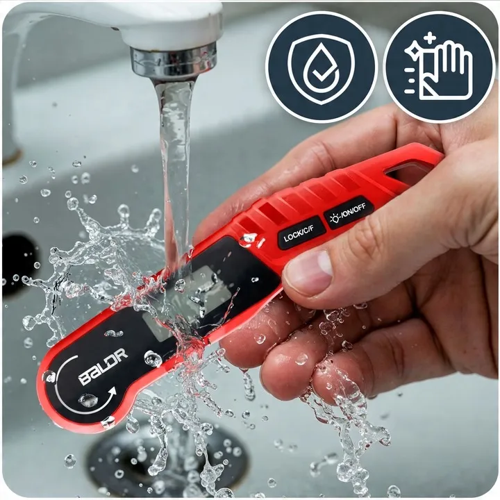 Digitális húshőmérő, Baldr BD-130, piros/fekete – 9. kép