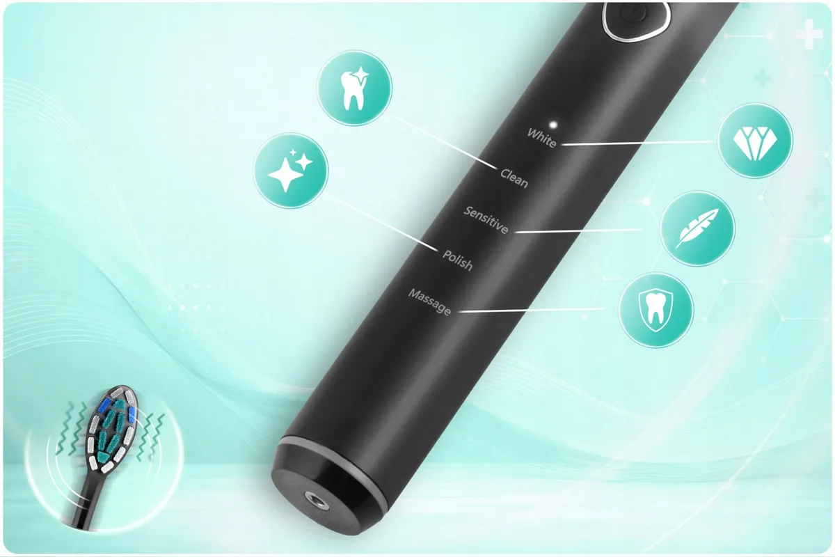 Szónikus elektromos fogkefe, Berdsen Sonica B5, fekete – 4. kép