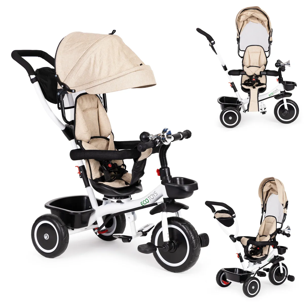 Háromkerekű tricikli, ECOTOYS YM-BT-2, bézs – 2. kép Kényelem és védelem
