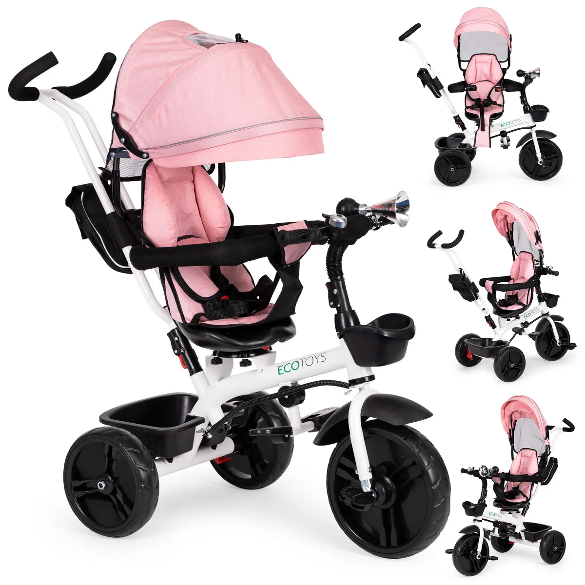 Háromkerekű tricikli, ECOTOYS JM-322, rózsaszín – 1. kép