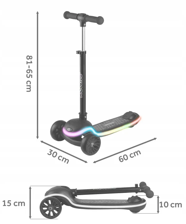 Háromkerekű roller, Ricokids Leddi, fekete – 13. kép