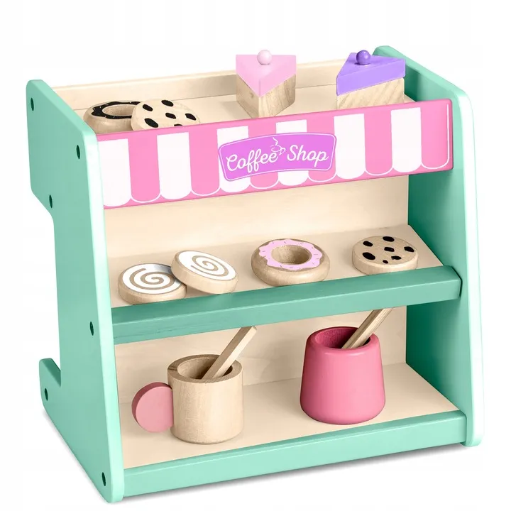 Fa játékkonyha Ricokids, cukrászda kávéfőzővel, 26 x 18,5 x 24 cm – 5. kép Mentazöld fa játékkonyha részletei
