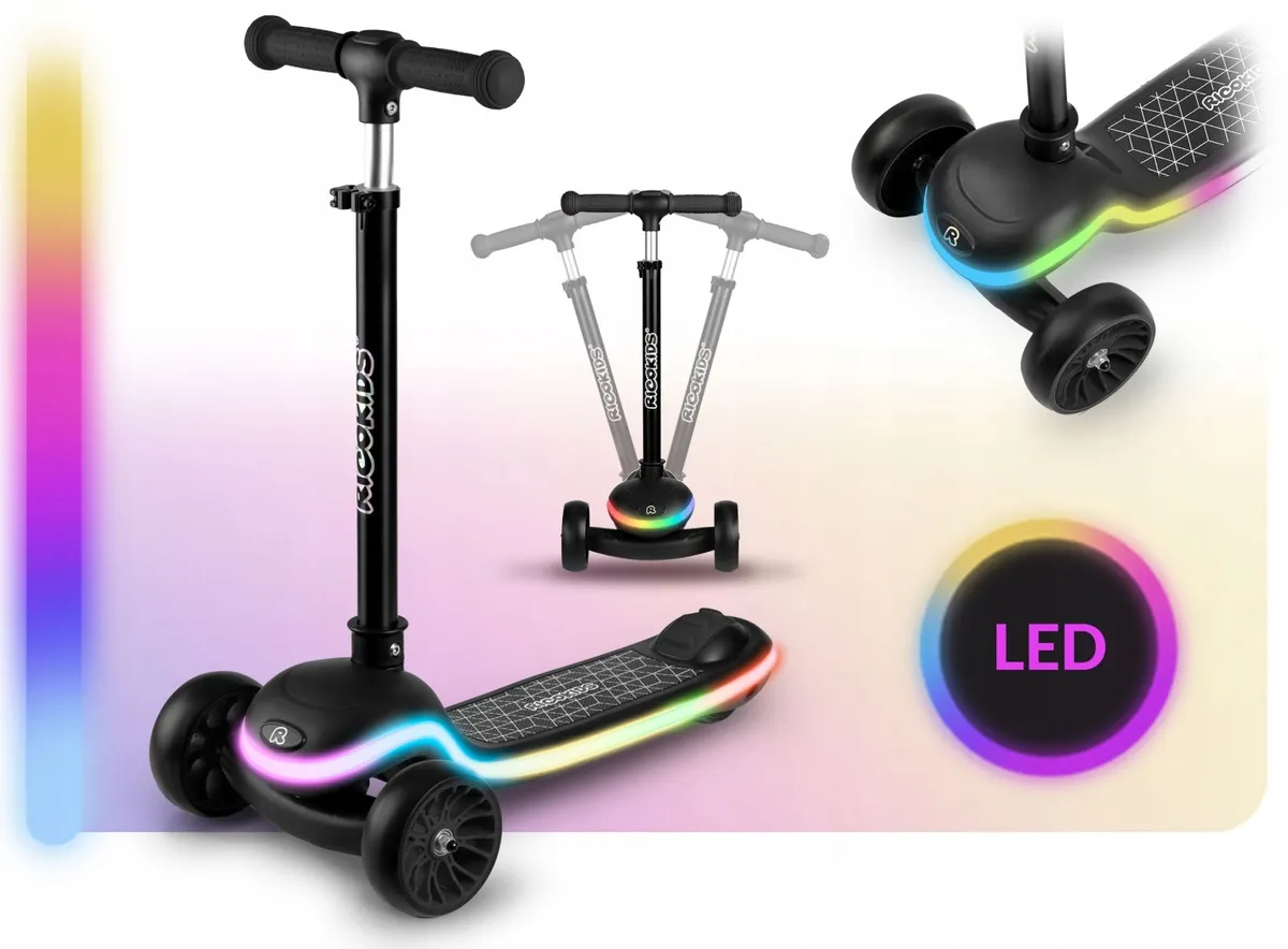 Háromkerekű roller, Ricokids Leddi, fekete – 2. kép