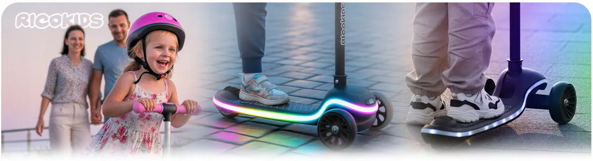 Háromkerekű roller, Ricokids Leddi, fekete – 1. kép