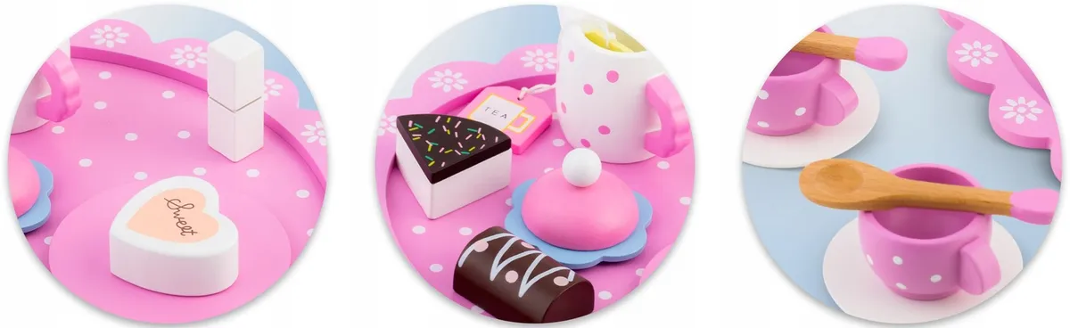 Fa játékkonyha, Ricokids RK-869, fa – 8. kép Pasztell színű fa teáskészlet