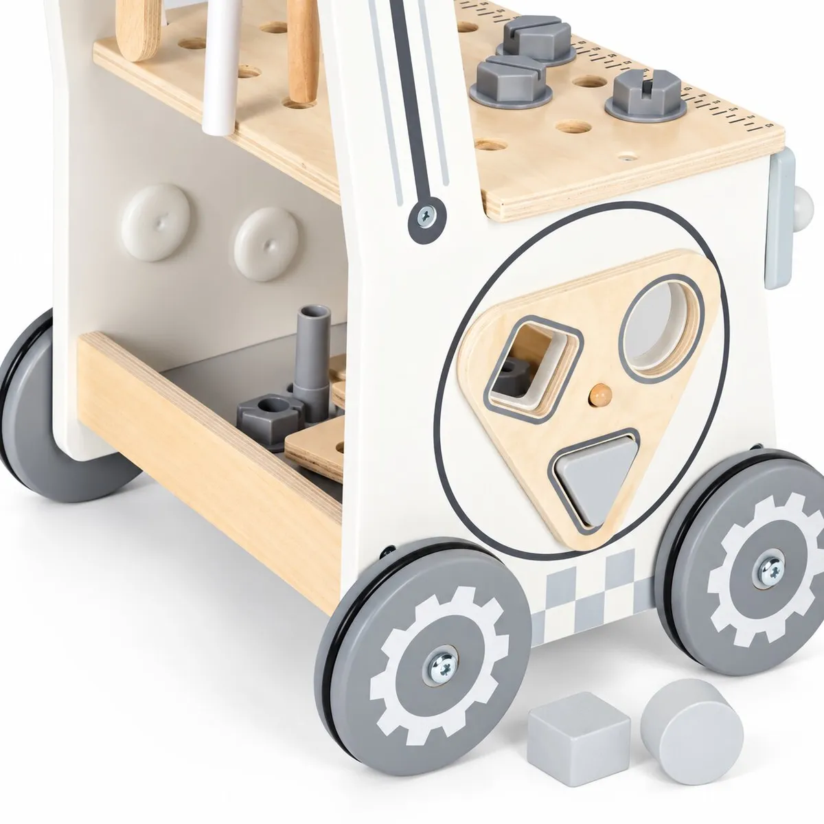 Gyerek munkapad, ECOTOYS HM259825, fa – 4. kép Formabedobó, fogaskerekek és tárolórekesz