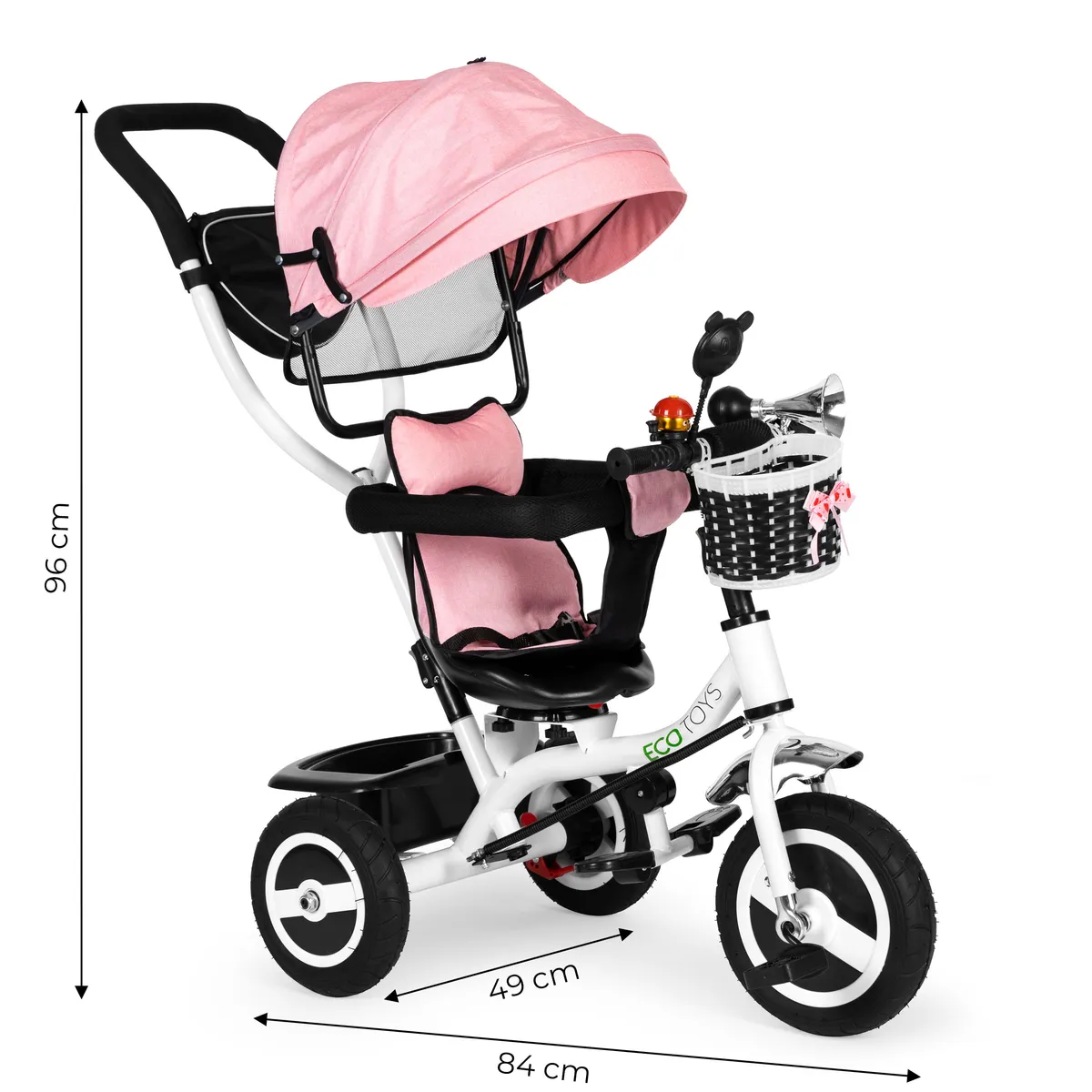 Háromkerekű tricikli, ECOTOYS JM-066-9L, rózsaszín – 7. kép Háromkerekű tricikli, ECOTOYS JM-066-9L, rózsaszín – 7. kép