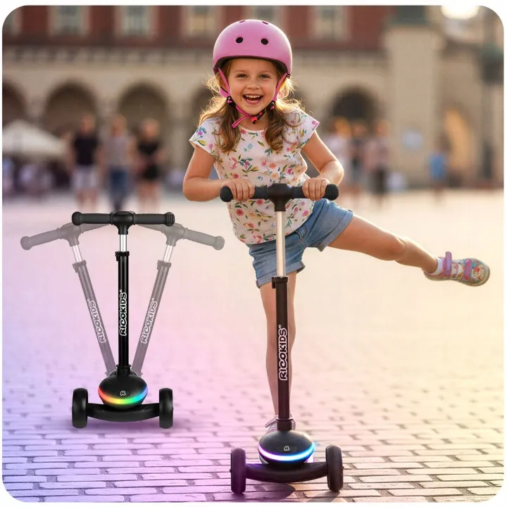 Háromkerekű roller, Ricokids Leddi, fekete – 8. kép