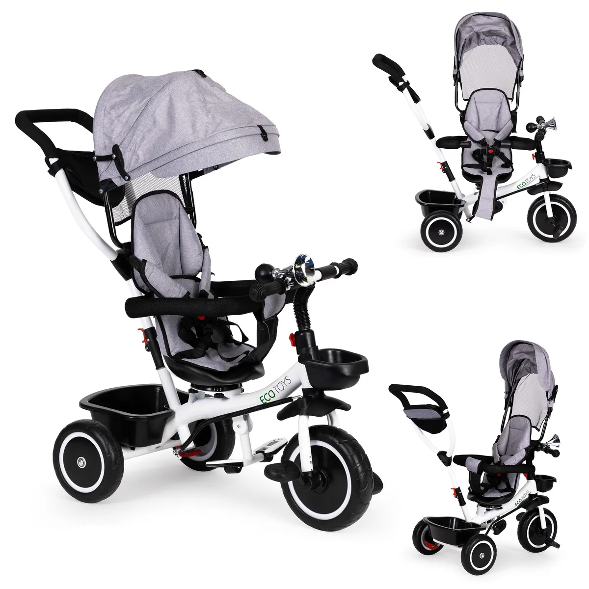 Háromkerekű tricikli, ECOTOYS YM-BT-2, szürke – 1. kép