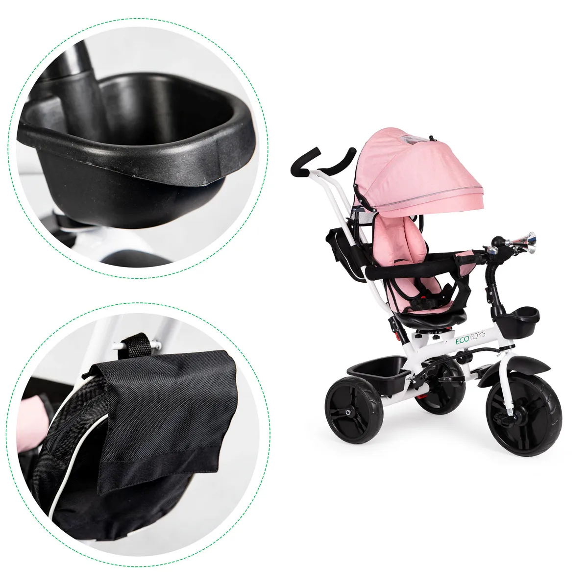 Háromkerekű tricikli, ECOTOYS JM-322, rózsaszín – 5. kép