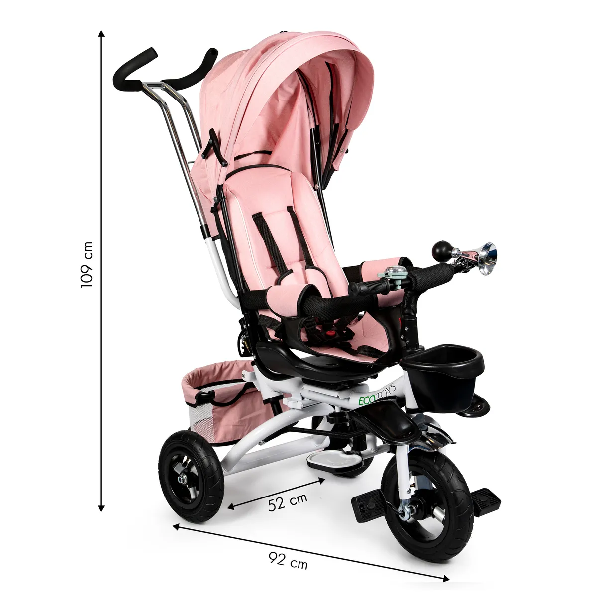 Háromkerekű tricikli, ECOTOYS JM-068-17, rózsaszín – 10. kép